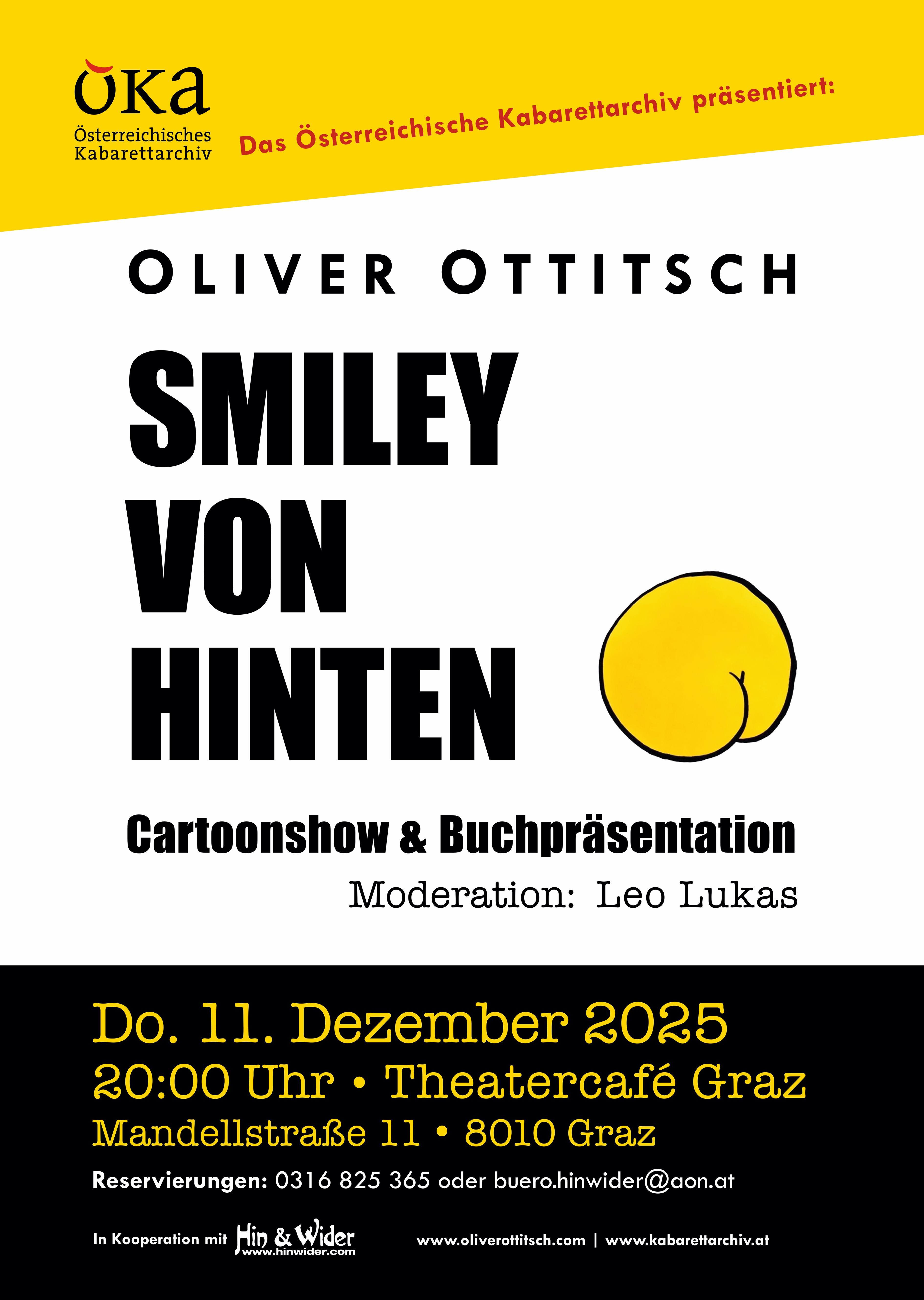 Smiley von hinten. Cartoonshow & Buchpräsentation