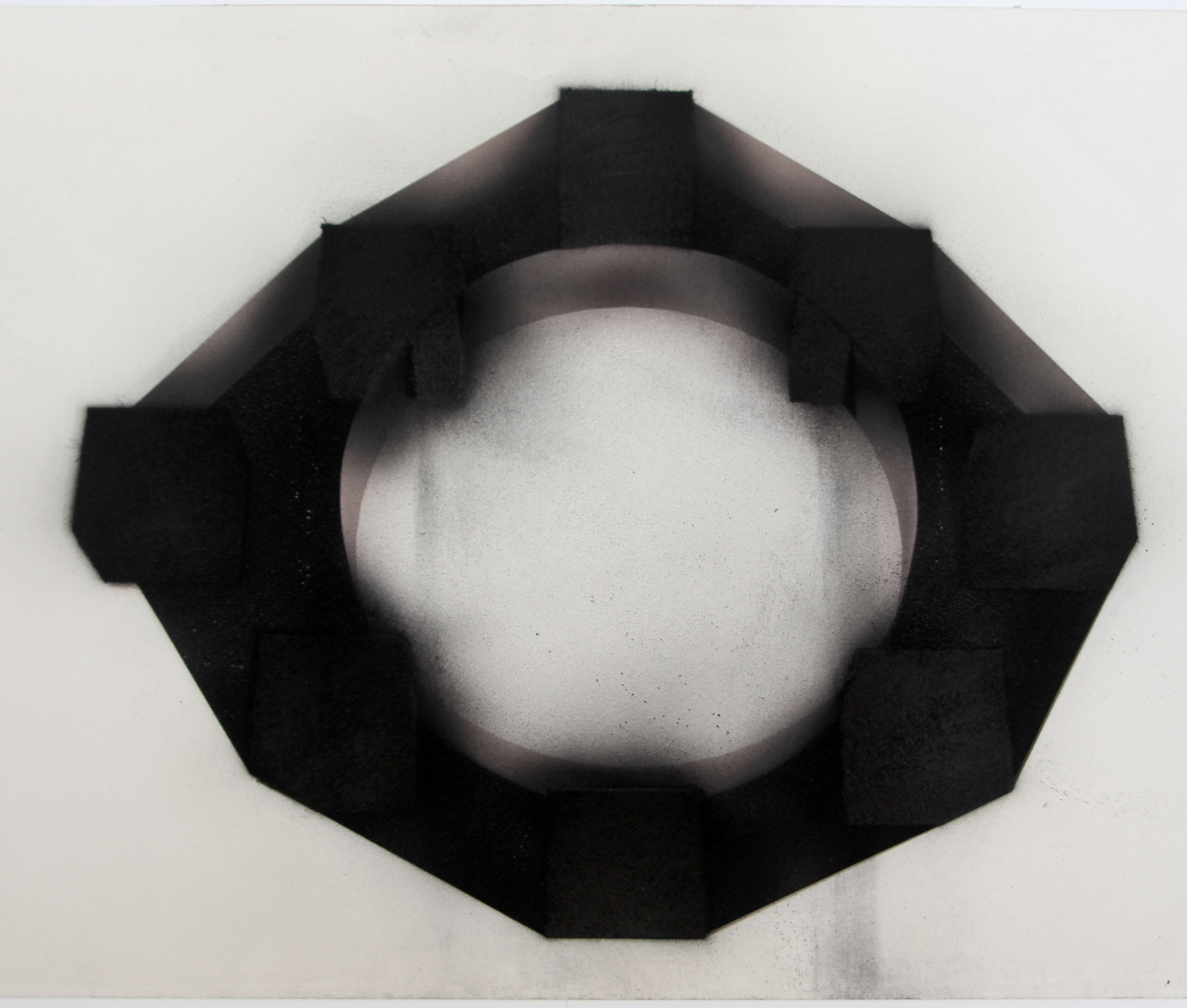 Ali Beheshti, Bātin, hidden inside, 2026, 21 x 35 cm, Karton, Autolack, Transferdruck, schwarzes Pigment, Tinte, Holzkohle (Ausschnitt)